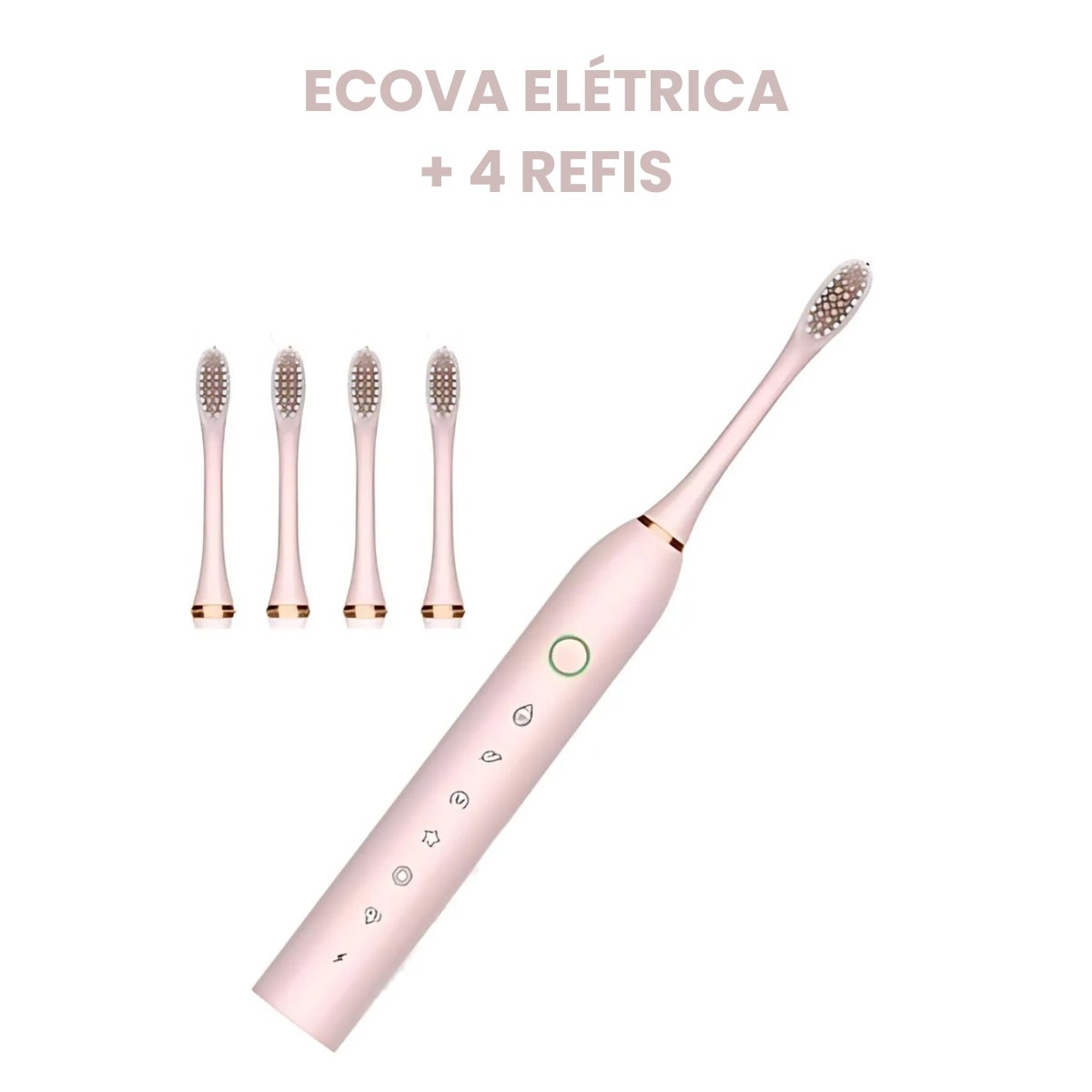 Escova Dental Elétrica Rosa USB + 4 Refis