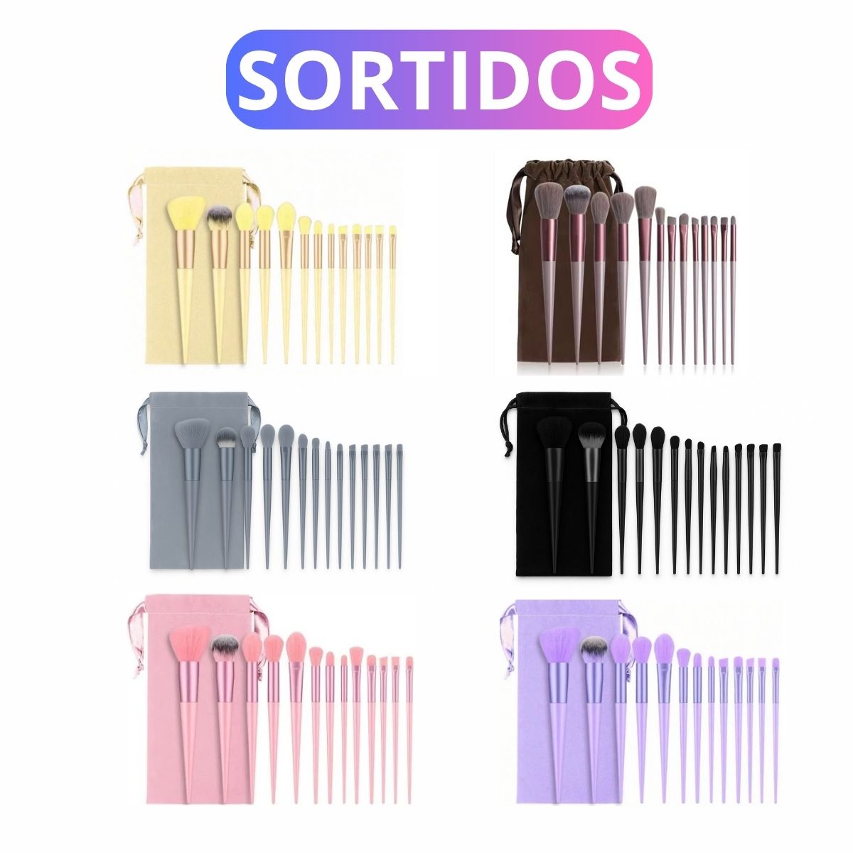 Kit 13 Pincéis de Maquiagem com Estojo Veludo