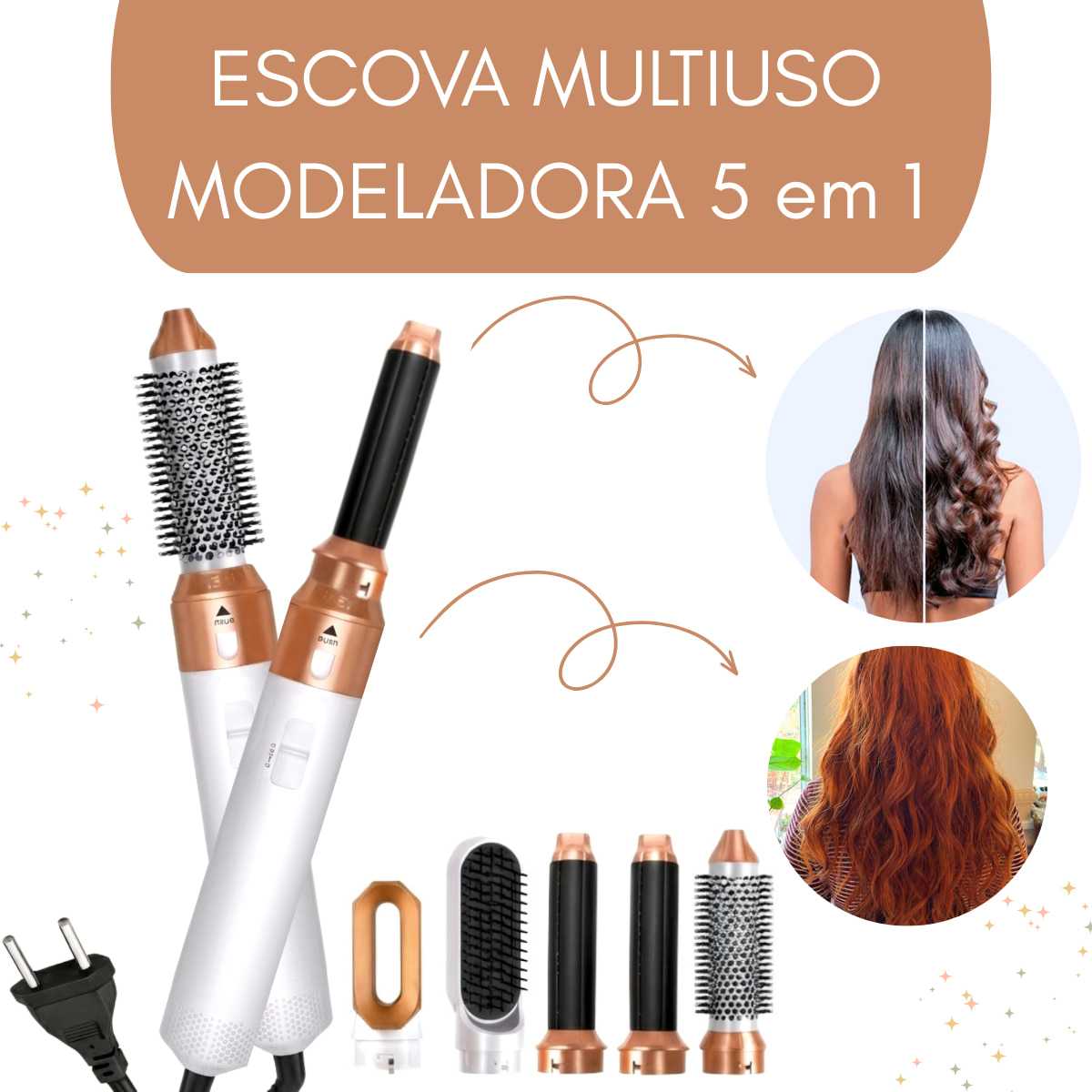 PREMIUM – Escova 5 em 1 Branca/Dourada 220V